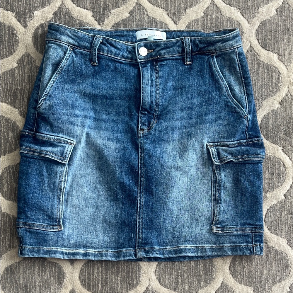 Washed Blue Denim Cargo Mini Skirt - Unbranded